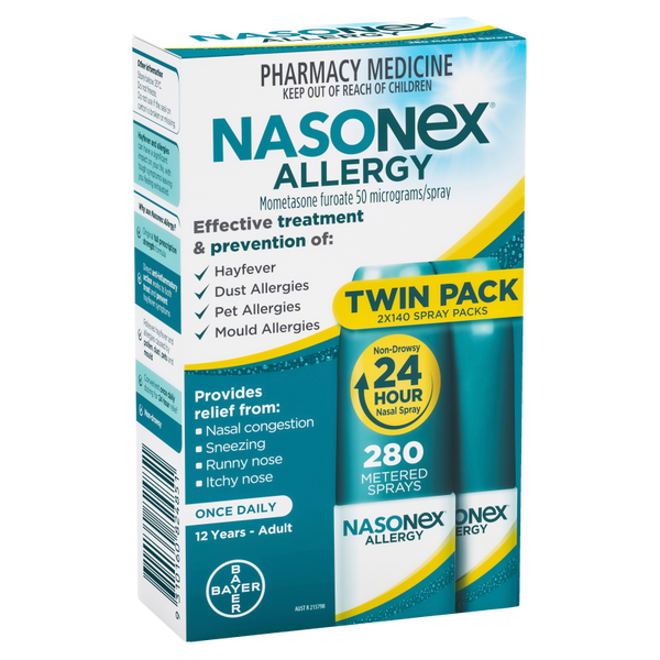 Nasonex Allergy Non-Drowsy 24 Hour Nasal Spray Twin Pack 2 x 140 sprays