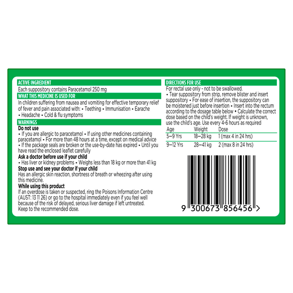 Panadol Children Suppository 250mg 10 pack
