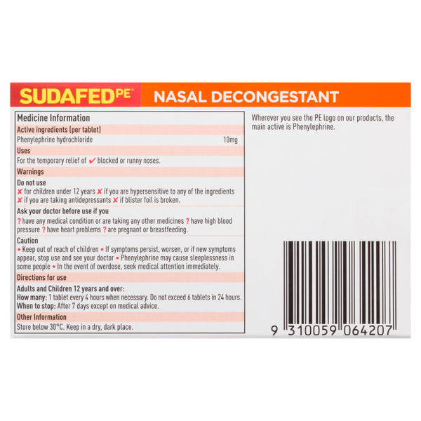 Sudafed PE Nasal Decongestant Tablets 24 Pack
