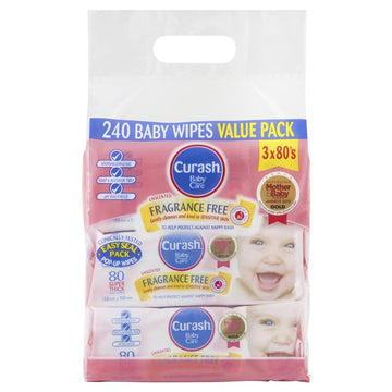 Curash Fragrance Free Baby Wipes 3x80