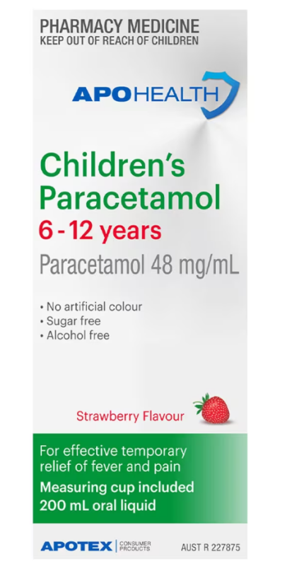 APOHealth Childrens Paracetamol 6-12 Years 200mL