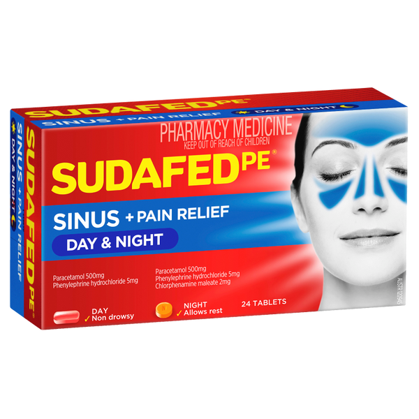 Sudafed PE Sinus + Pain Relief Day & Night Tablets 24