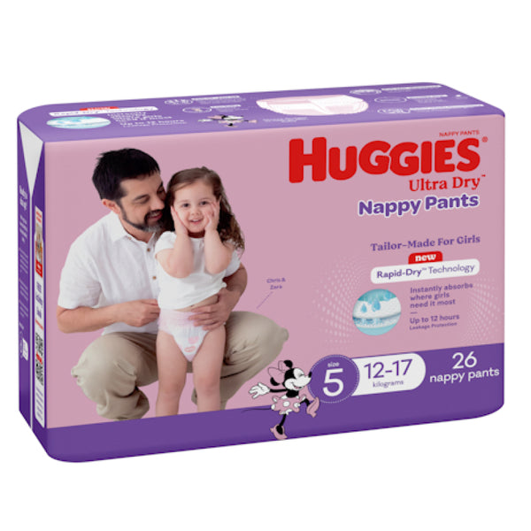 Huggies Ultra Dry Nappy Pants Size 5 12-17kg Girl 26 Pack