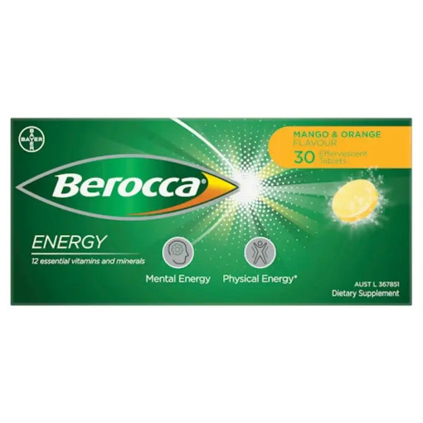 Berocca Energy Original Mango & Orange 30 Effervescent Tablets