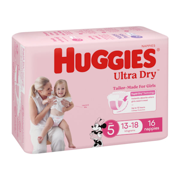 Huggies Ultra Dry Nappies Size 5 Girl 13-18kg 16 Pack