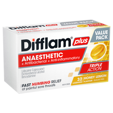 Difflam Plus Anaesthetic Sore Throat Honey & Lemon Lozenges 32