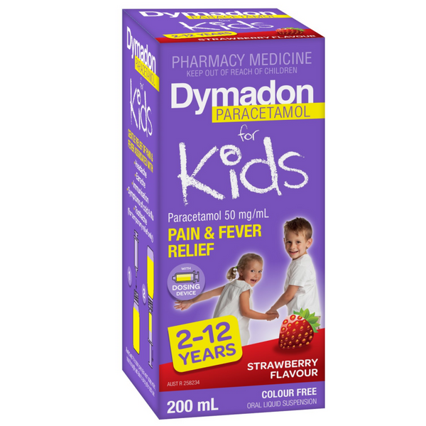 Dymadon For Kids 2-12 Years Colour Free Strawberry 200mL