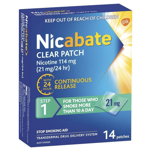 Nicabate Clear Patch Quit Smoking Step 1 21mg 14 Patches