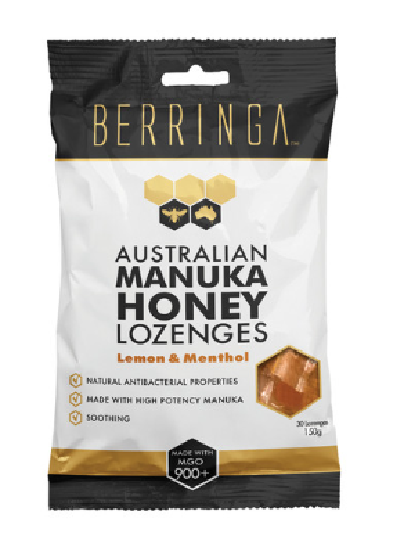 Berringa Australian Manuka Honey Lozenges Lemon & Menthol (made with MGO 900+) x 30 Pack (150g)