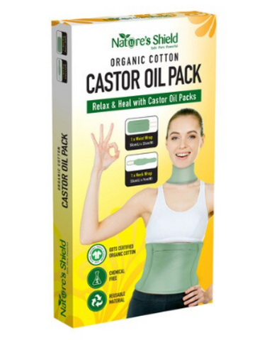 Nature's Shield Organic Cotton Castor Oil Pack Waist Wrap (50cm x 22cm) + Neck Wrap (53cm x 9cm)