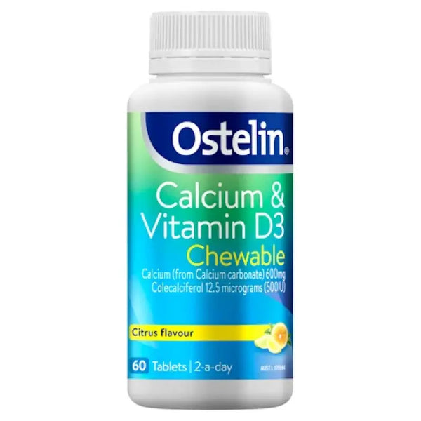 Ostelin Calcium & Vitamin D - D3 for Bone Health + Immune Support - 60 Chewable Tablets