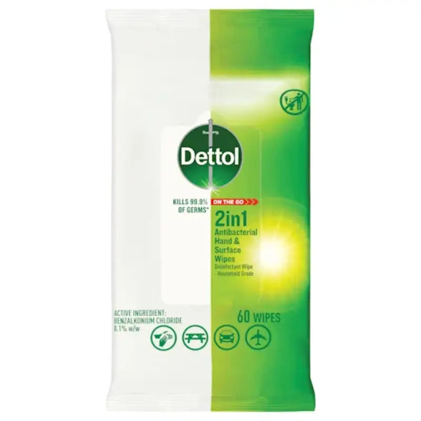 Dettol 2in1 Hands & Surfaces Antibacterial 60 Wipes