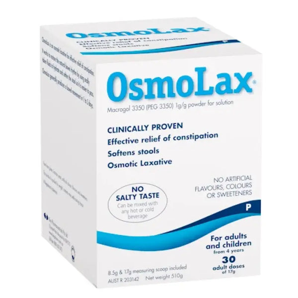 OsmoLax Laxative Powder 30 Dose 510g - Macrogol Constipation Relief with No Salty Taste, Flavour Free & Salt Free