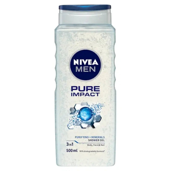 Nivea for Men Pure Impact 3-in-1 Shower Gel Body Wash 500ml