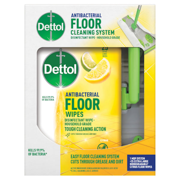 Dettol Antibacterial Floor Mop System + Pack of 25 Wipes