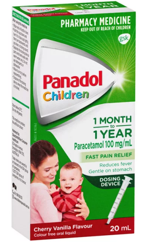 Panadol Children 1 Month-2 Years Cherry Vanilla 20mL (With Dosing Device)