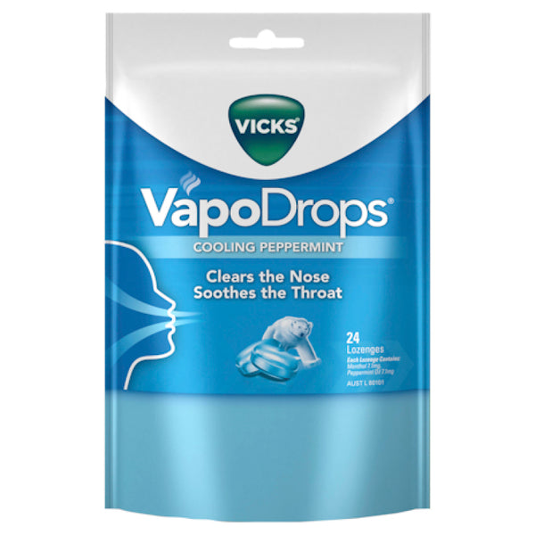 Vicks Vapodrops Blue Cooling Peppermint Lozenges 24