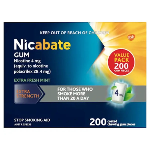 Nicabate Gum 4mg Extra Fresh Mint 200 Pieces