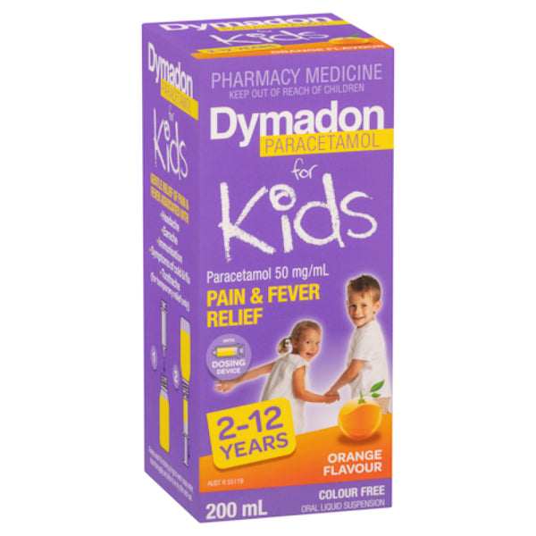 Dymadon Paracetamol 2-12yrs Colour Free Orange 200ml