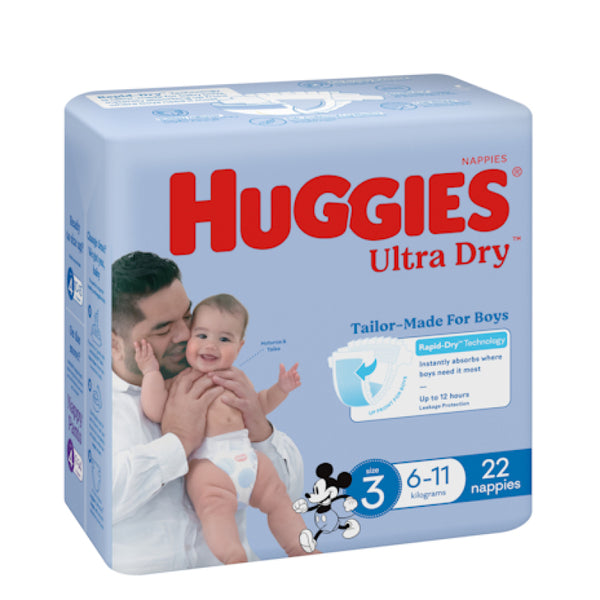 Huggies Ultra Dry Nappies Crawler Boys 22 Pack Size 3