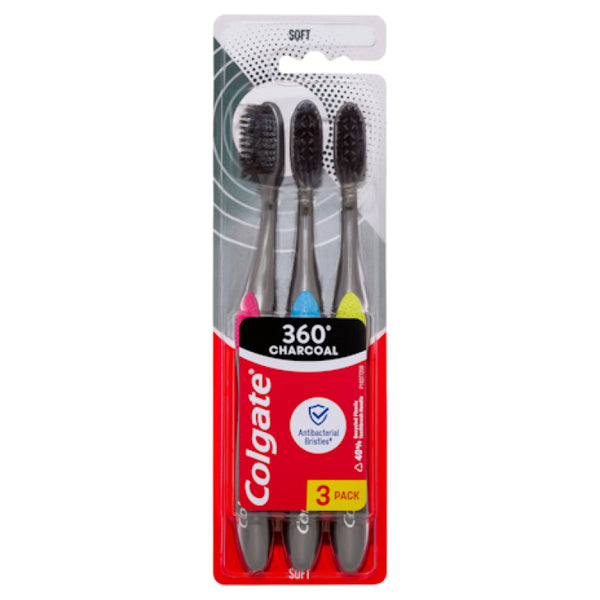 Colgate Toothbrush 360 Charcoal Anti-Bacterial 3 Pack