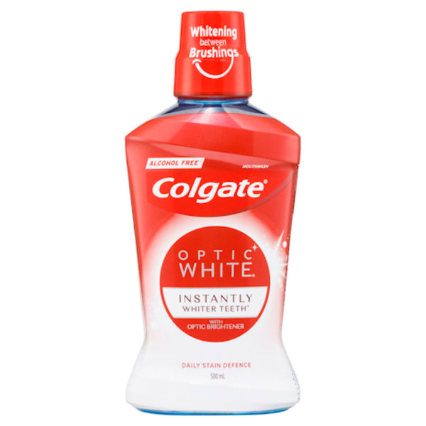 Colgate Optic White Teeth Whitening Mouthwash with Optic Brightener, Alcohol Free 500mL