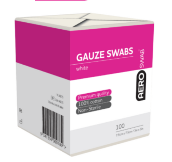 AeroSwab Gauze Swabs 7.5cm x 7.5cm 100 Pcs White