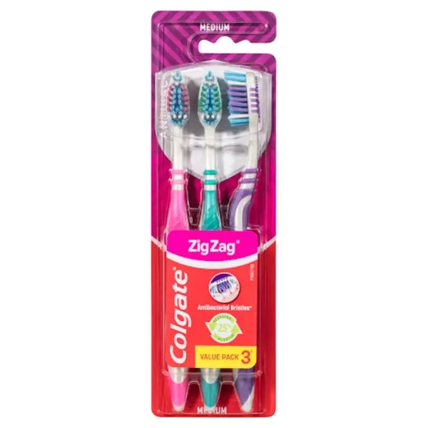 Colgate Zig Zag Deep Interdental Clean Toothbrush Medium Value 3 Pack