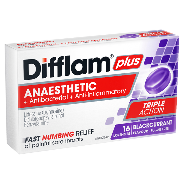 Difflam Plus Anaesthetic Lozenges Blackcurrant 16