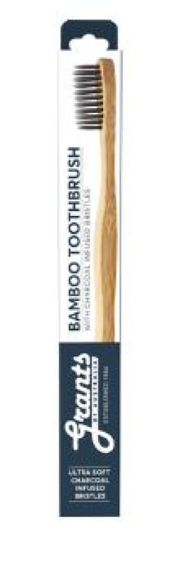 Grants Of Australia Biodegradable Bamboo Toothbrush with Charcoal Bristles Adult Ultra Soft