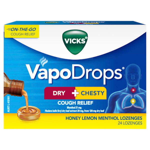 Vicks VapoDrops Dry + Chesty Cough Relief 24 Lozenges