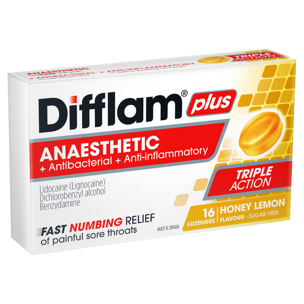 Difflam Plus Anaesthetic Lozenges Honey and Lemon 16