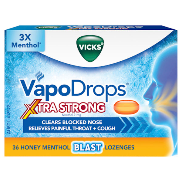 Vicks VapoDrops + Cough Xtra Strong Honey Menthol 36 Lozenges