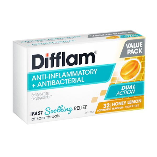 Difflam Lozenges Dual Action Honey & Lemon 32