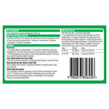 Panadol Children Suppository 250mg 10 pack