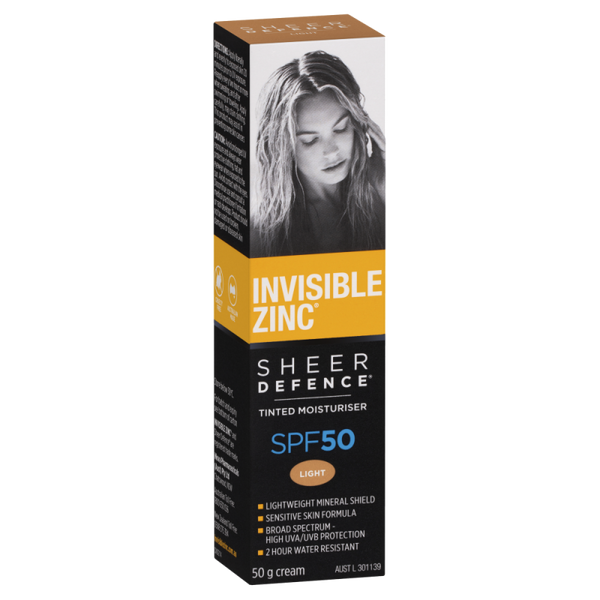 Invisible Zinc Sheer Defence SPF 50 Tinted Moisturiser 50g - Light