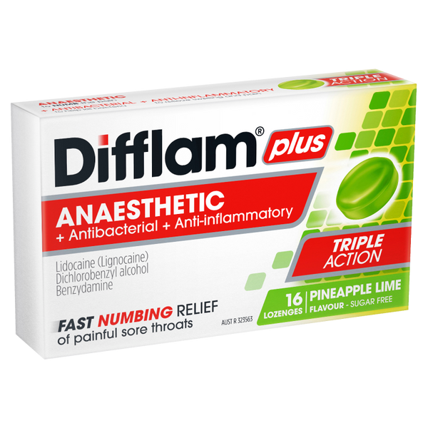 Difflam Plus Anaesthetic Pineapple & Lime - 16 Lozenges