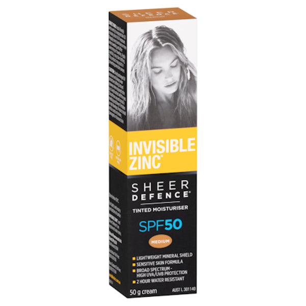 Invisible Zinc Sheer Defence Tinted moisturiser medium SPF 50 50g