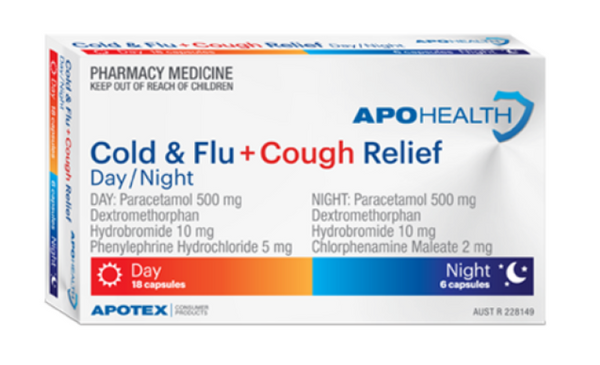 ApoHealth Cold & Flu + Cough Relief Day/Night Cap 24 Tablets