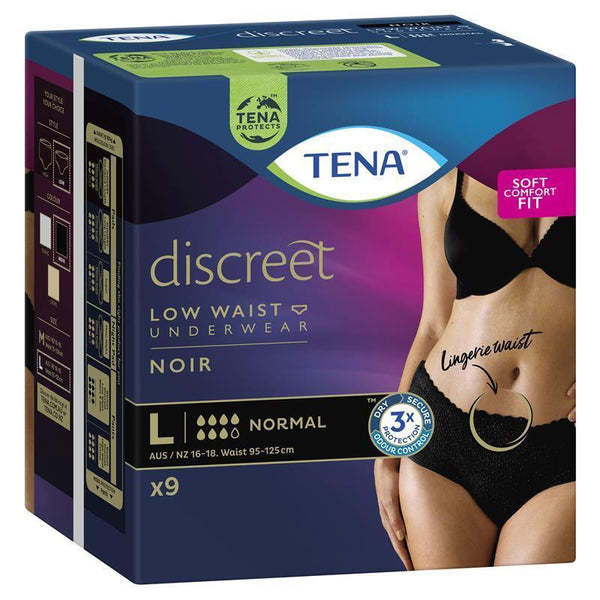 Tena Pant Womens Discreet Black Large 9 Pack