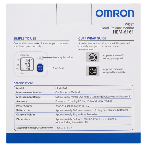 Omron HEM6161 Wrist Blood Pressure Monitor