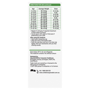 Panadol Children 5-12 Years Elixir Raspberry Flavour 100mL