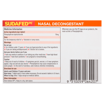 Sudafed PE Nasal Decongestant Tablets 24 Pack