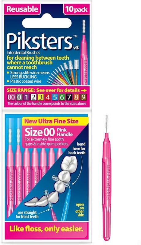 Piksters Interdental Brushes Size 00 Pink Handle 10 Pack
