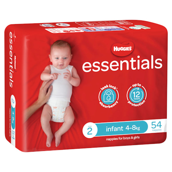 Huggies Essentials Size 2 4-8kg 54 Nappies