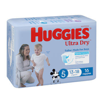 Huggies Ultra Dry Nappies Walker Boys 16 Pack Size 5