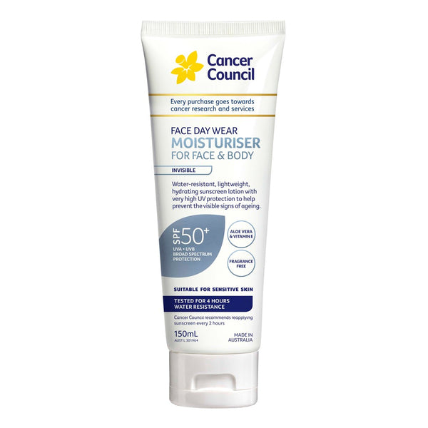 Cancer Council Day Wear Face & Body Moisturiser Matte Invisible 4hr Water Resistant SPF50+ 150mL