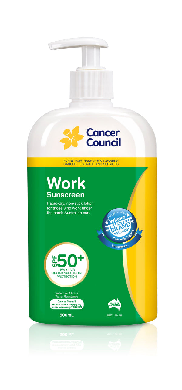 Cancer Council Work Sunscreen SPF 50+ Pump 500mL