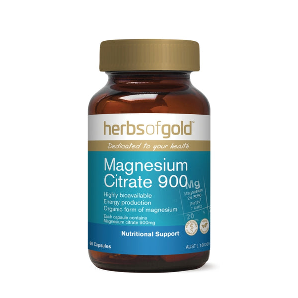 Herbs Of Gold Magnesium Citrate 900mg Vegetable Capsules 60