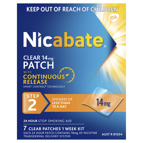 Nicabate Transdermal Clear Patch 14mg Step 2 Patches 7